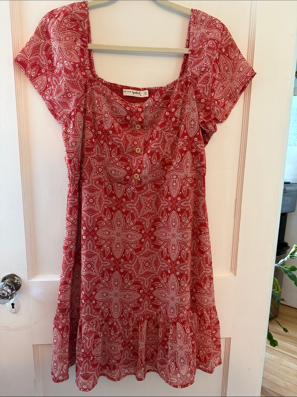 Red Printed Short Sleeve Boho Dress
